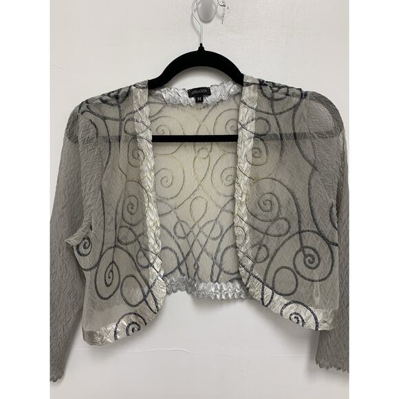 Komarov Textured Chiffon Waterfall Sheer Cardigan Beige Size Medium - Picture 3 of 5
